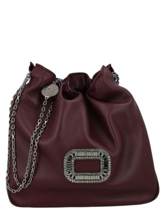 Roger Vivier Mini Lambskin Shoulder Bag with Silver-tone Chain and Embellished Buckle