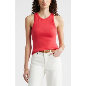 Nordstrom Everyday Cotton Rib Tank in Red Saucy at Nordstrom, Size Xx-Large