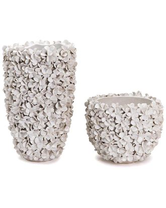 Tozai Home Set Of 2 Hydrangea White Planter/Vases