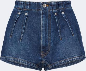 MUGLER Pleated denim shorts