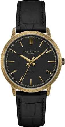 Rag & Bone Manston Leather Strap Watch, 40mm in Gold-Tone/black at Nordstrom