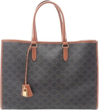 Celine Pre-owned Horizontal Cabas Triomphe Gecoat Canvas Tote Tas - Dames - Vintage Shopper - Bruin - ONE Size - Leer - Vintage