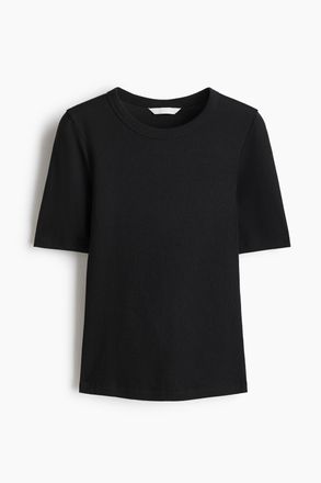 H&M Geripptes T-Shirt - Schwarz