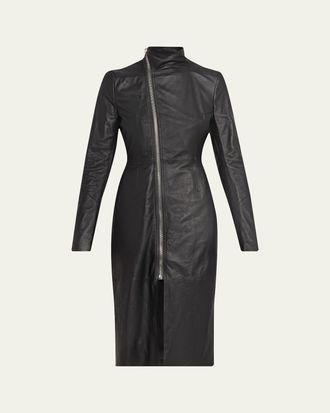 Rick Owens Gary Leather Asymmetric Zip Coat