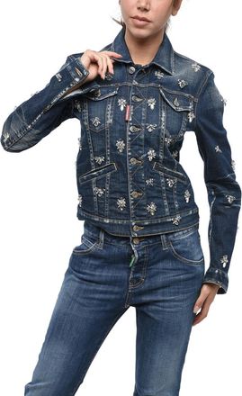 Dsquared2 Blue Embellished Shirt Collar Jacket
