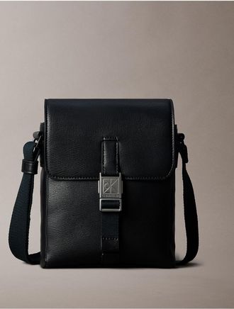 Calvin Klein Mens Emblem Logo Hardware Flap Reporter Bag - Black