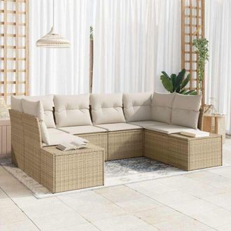 vidaXL Vidaxl - Conjunto De Sof&aacute; De Jard&iacute;n Con Coj&iacute;n 6 Pcs Beige Y Crema