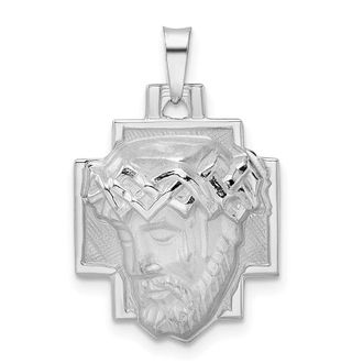 Diamond2Deal 14k White Gold Polished and Satin Solid Jesus Head Pendant