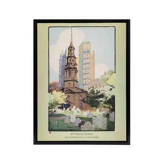 Artery8 St Pauls Chapel Cityscape Rachael R Elmer Framed Canvas Wall Art Print in Green | Size: W24 x H32