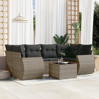vidaXL Set De Sof&aacute;s De Jard&iacute;n 7 Piezas Con Cojines Rat&aacute;n Pe Gris Vidaxl