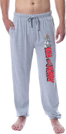 Intimo Tom and Jerry Mens Vintage Characters Logo Sleep Jogger Pajama Pants (Large) Grey