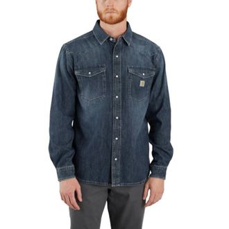 Carhartt Work in Progress Montana Western Shirt Mens Blue Denim Button-Up Relaxed Fit JAX1741