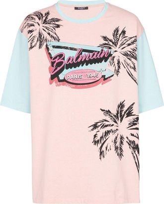 Balmain Miami-print cotton T-shirt - men - Cotton - S - Pink