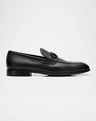 Ferragamo Men & apos;s Foster Grained Leather Gancini Bit Loafers