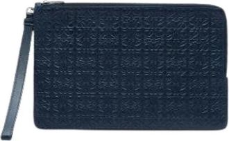 Loewe Pre-owned Embossed Leather Clutch - Dames - Vintage Clutch - Blauw - ONE Size - Leer - Vintage