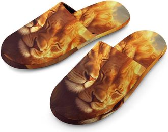 Generic Two Llions In Love Sunset Mens Slippers Flannel Warm House Shoes with Rubber Anti-Slip Sole Slip On for Home Outdoor