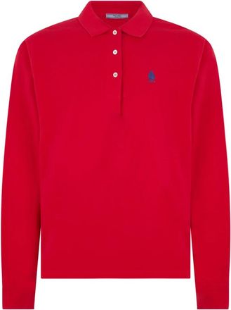 Prada Polo Shirts, female, Red, Size: XS Long-sleeved Cotton Piqu&eacute; Polo Shirt