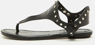 Jimmy Choo London Black Leather Studded T-Strap Flat Sandals
