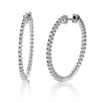 Vir Jewels 1/2 cttw Diamond Hoop Earrings.925 Sterling Silver Classic 44 Stones 1.25 Inch