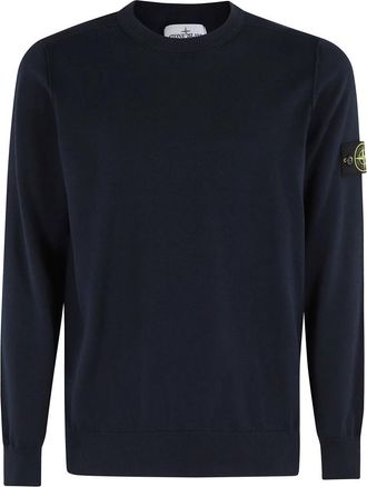 Stone Island Trui met ronde hals en logo - Heren - Ronde hals truien - Blauw - XL - Katoen - Truien & Vesten