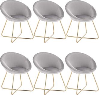 Woltu Woltu 6x Sedie Da Pranzo In Velluto Sedie Da Cucina Moderne Con Gambe In Oro Metallo Per Soggiorno, Grigio Chiaro