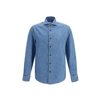 Brunello Cucinelli Blue Denim Mens Shirt