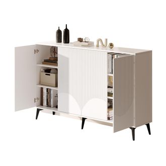 STILVORA Aparador Con 4 Puertas Y Estantes Ajustables, Patas De Metal, Para Salon, En Tablero De Particulas 160&times;35&times;100 Cm Blanco