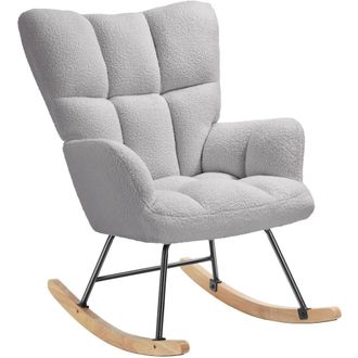 TecTake Rocking Chair Torve Plush Padding, Quilted Pattern, Wooden Runners in Light Grey