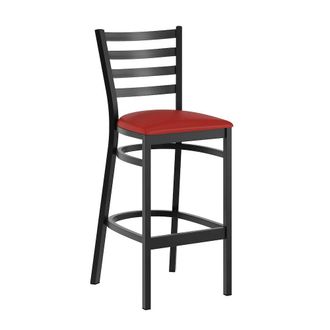 Flash Furniture HERCULES Black Ladder Back Metal Restaurant Barstool - Red Vinyl Seat