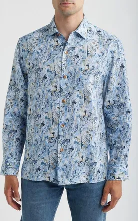 Tommy Bahama Tidal Echoes Paisley Linen Button-Up Shirt in Clear Sky Blue at Nordstrom, Size Xxx-Large