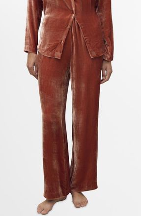 Mango Velvet Lounge Pants in Burnt Orange at Nordstrom, Size Medium