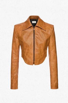 Magda Butrym Womens Cropped Leather Jacket In Camel
