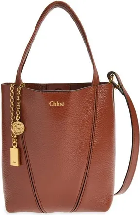 Chlo&eacute; Small Spin Leather Crossbody Tote in Blushy Brown at Nordstrom