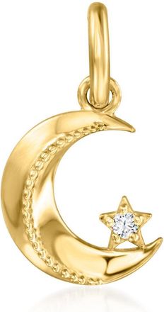 RS Pure by Ross-Simons 14t Yellow Gold Crescent Moon and Star Charm With Single Diamond