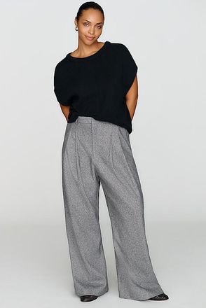 Maeve Avery Brushed Herringbone Wide-Leg Trousers Pants