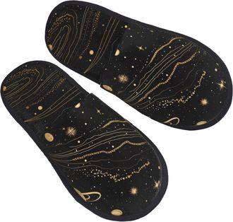 Generic Shoes Gold And Silver Space Themed Cotton Slippers Portable Sliders For Bedroom Home Hotel L