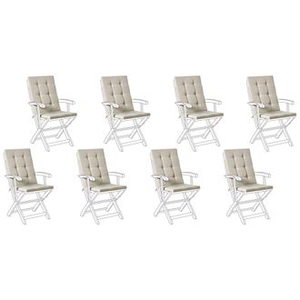 Beliani Conjunto De 8 Cojines Para Asiento Y Respaldo De Sillas De Exterior Con Lazos Gris Pardo Maui