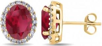 Allurez Oval Ruby & Halo Diamond Stud Earrings 14k Yellow Gold 4.80ct