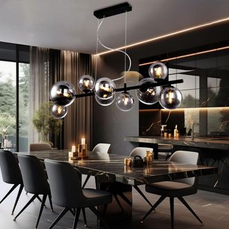 Globo Lighting Lampada A Sospensione Sfera Lampada A Sospensione In Vetro Tavolo Da Pranzo Nero Lampada Da Soggiorno A Sospensione Moderna, Vetro Fum&eacute;, 9x Led 3.5w 3
