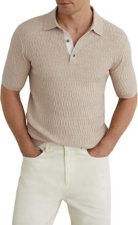 Reiss Era Basket Weave Knit Polo Sweater in Oatmeal Brown at Nordstrom, Size Xx-Large