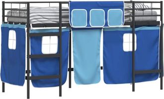 vidaXL KidsLoft Bed Frame with Curtains Black and Blue 100 x 190 cm vidaXL