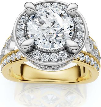 Pompeii3 Vintage Filigree Diamond Halo Engagement Ring 14k Two-Tone Gold