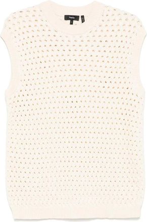 Theory Slvless Vest Cb.roun - Dames - Ronde hals truien - Beige - S - Katoen - Truien & Vesten