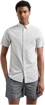 A|X Armani Exchange Short Sleeve Slim Fit Micro Print Shirt Mens T Shirt White Circle Ax Logo : 2XL, Cotton/Elastane