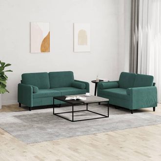 vidaXL Vidaxl - Juego De Sof&aacute;s Con Cojines 2 Piezas Terciopelo Verde Oscuro