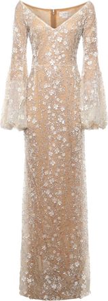 Genny Long Lace Dress With 3d Flowers