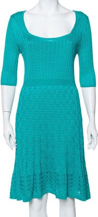 M Missoni Teal Green Knit Scoop Neck Skater Dress