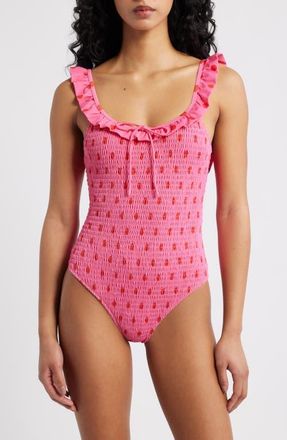 Damson Madder Cheyenne Smocked Ruffle One-Piece Swimsuit in Pink at Nordstrom, Size 12 Us
