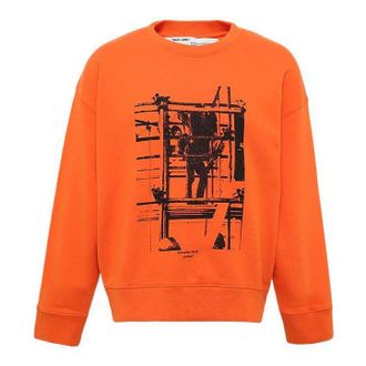 Off-white Mens Off-White Arrow Pattern Printing Round Neck Long Sleeves Orange OMBA035F19E300071910
