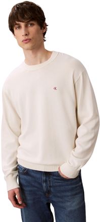 Calvin Klein Mens Cotton Relaxed Jumper with Round Neck, Beige (Tofu), M